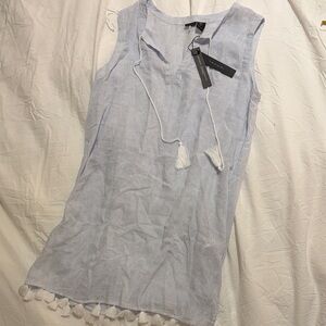 Tahari Blue and White Linen Blend Dress